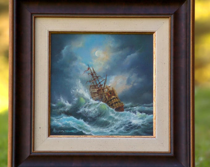 STORMY SEA: original oil on canvas tall ship painting, seascape wall art, sailing ship decor, ship stormy landscape, customer commission