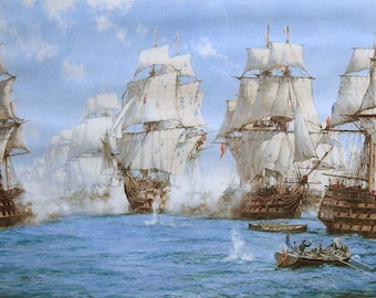 Battle of Trafalgar Print on Art Paper | Montague Dawson Maritime Art, Vintage Nautical Decor