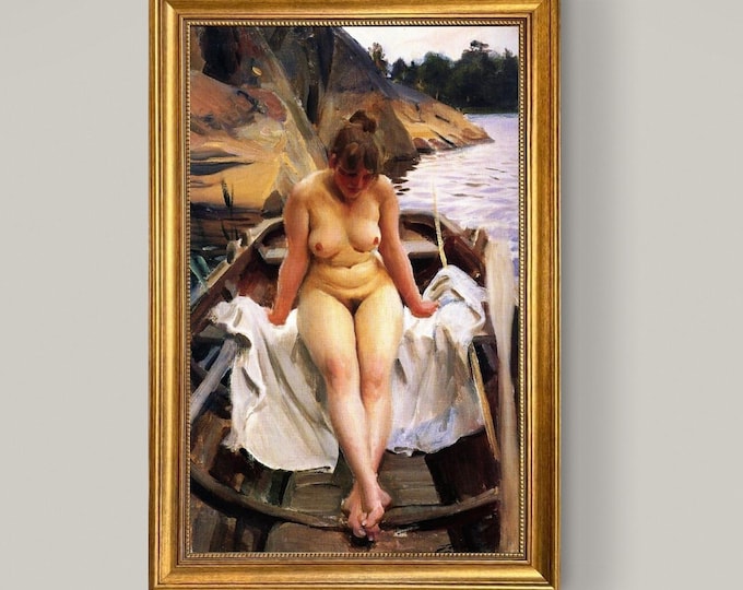 Anders Zorn "In Werner’s Rowing Boat" Canvas Print with Golden Vintage Frame