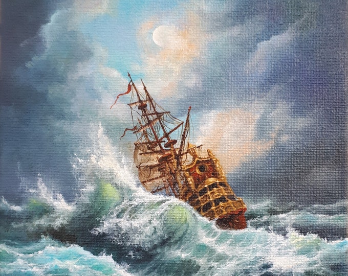 SHIP AT SEA Giclée art print from original painting by Robert Zietara modern home decoration ideal gift for ships lovers, Sailing Ship Print
