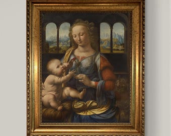 Madonna of the Carnation Painting Print: Religious Canvas Art (Framed, Hand-Brushed)