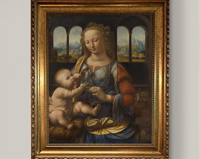 Madonna of the Carnation Painting Print: Religious Canvas Art (Framed, Hand-Brushed)