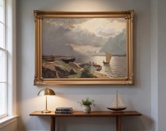 Maritime Oil Painting | "Summer Day on the Christianiafjord" in Vintage Gold Frame