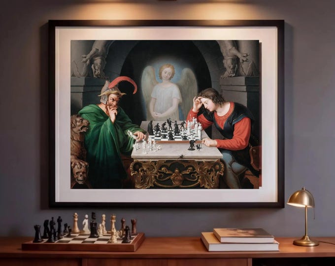 Checkmate painting by Moritz Retzsch (1831),  Fine Art Reproduction on Archival or Luster Paper