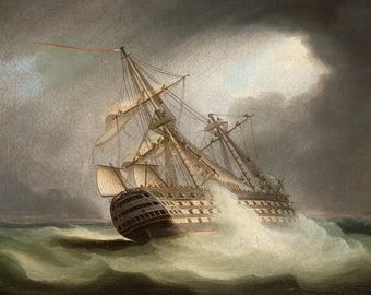 HMS Victory Canvas Art Print | James Buttersworth Nautical Painting