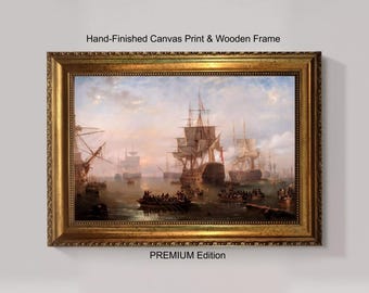 Hms Victory Ship, Carmichael Seascape - Vintage Gold Frame | Archival Canvas | Brush Strokes