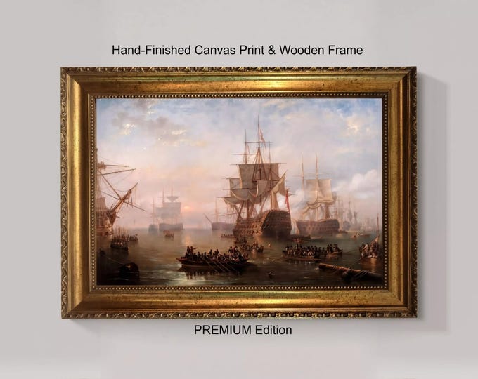 Hms Victory Ship, Carmichael Seascape - Vintage Gold Frame | Archival Canvas | Brush Strokes