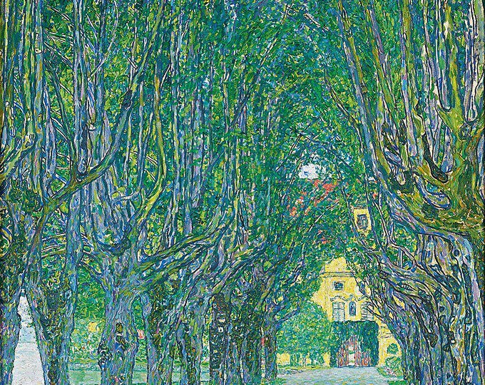 Gustav Klimt "Avenue of Schloss", Art Nouveau, Canvas Print - Vintage Golden Frame