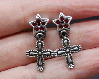 Stars studs earrings with red European crystals