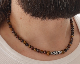 Tiger eye necklace for man - Tribal choker necklace