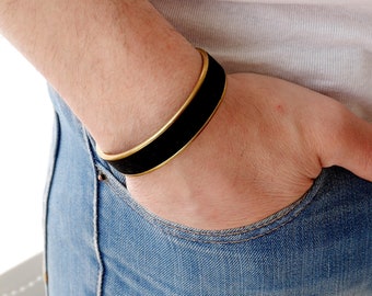 Bracelet jonc pour homme en laiton et suédine