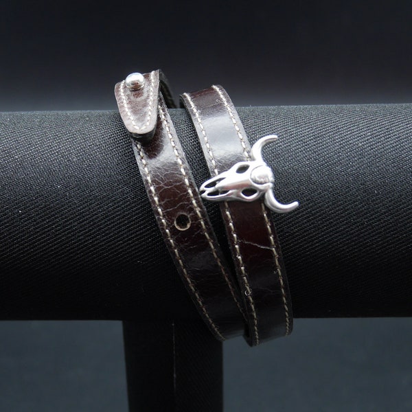 Bracelet cuir homme crâne de buffle / taureau