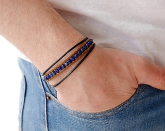 Bracelet pour homme cuir et lapis lazuli