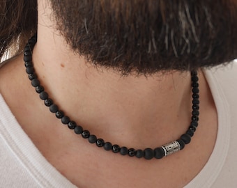 Collier perles Onyx noire pour homme pierres naturelles