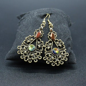 Bronze gothic earrings with crystal of swarovski 画像 9