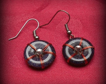 Small black and red donuts earrings, satanic gothic jewelry, red satan star
