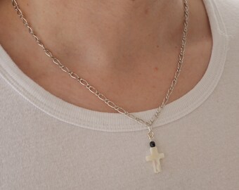 Chain Necklace for men with mother of pearl cross