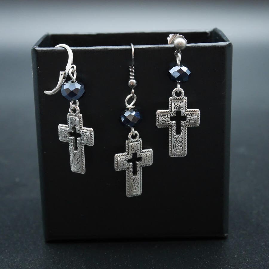 15 Paires Boucles D'Oreilles Homme Croix Pendantes Noires - Piercing Cartilage Style Punk Cool