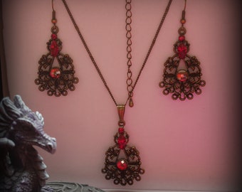 Ketting en oorbellen barokke renaissance, brons koper, 9 kleuren beschikbaar, cadeau idee verjaardag kerst vrouw