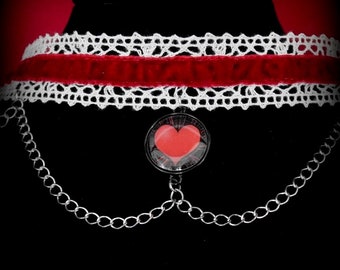 Gothic Choker necklace white lace and red velvet