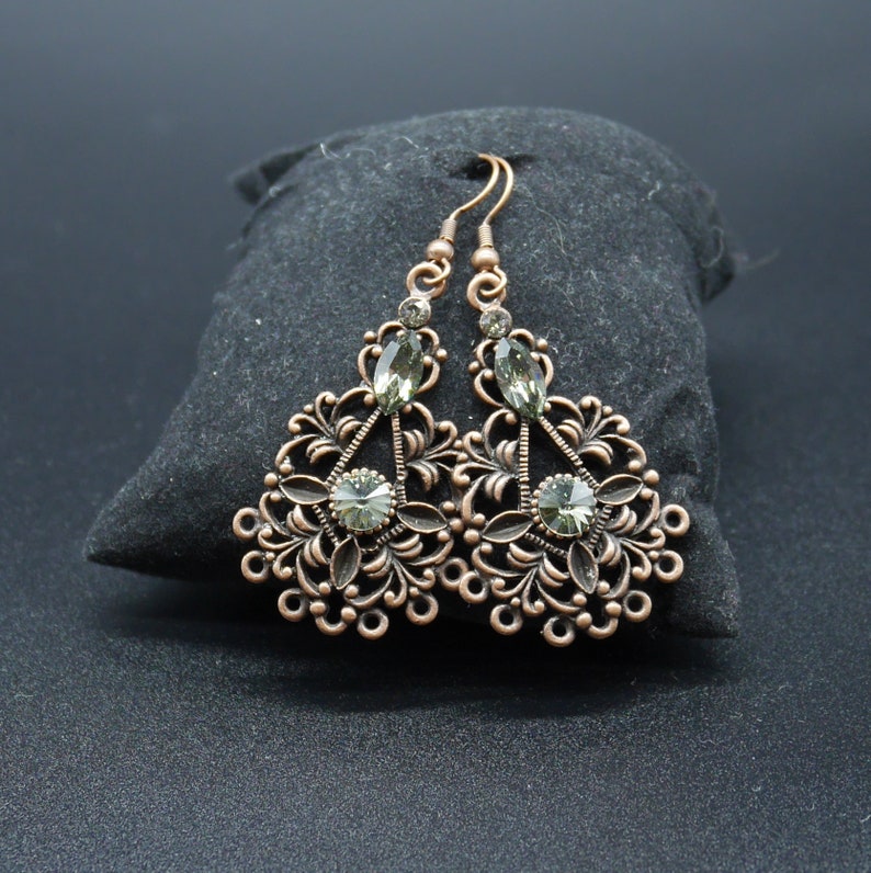 Bronze gothic earrings with crystal of swarovski 画像 4