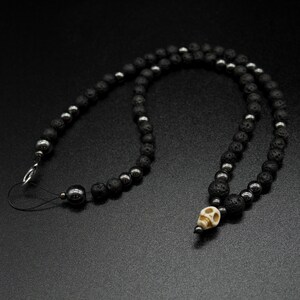 Lava stone and hematite man necklace Skull necklace image 5