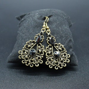 Bronze gothic earrings with crystal of swarovski 画像 5
