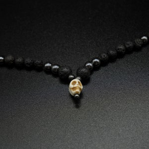 Lava stone and hematite man necklace Skull necklace image 8