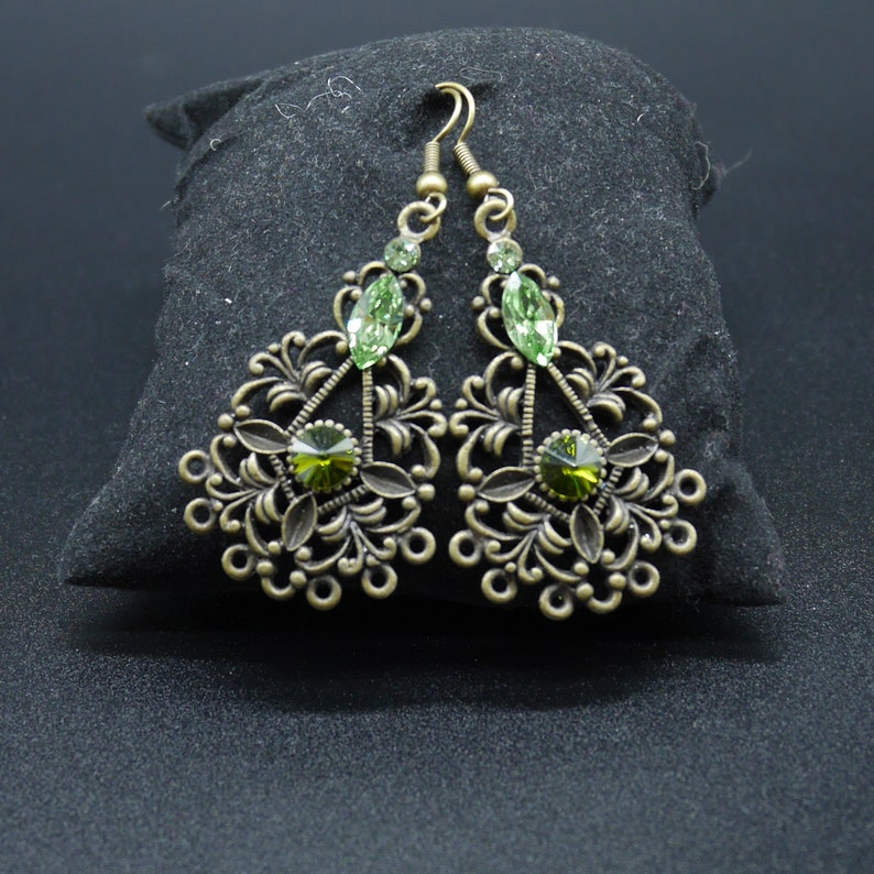 Bronze gothic earrings with crystal of swarovski 画像 7