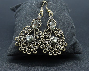 Boucles d'oreilles Chandelier Baroque Bronze, 9 couleurs de Cristal de Swarovski disponibles