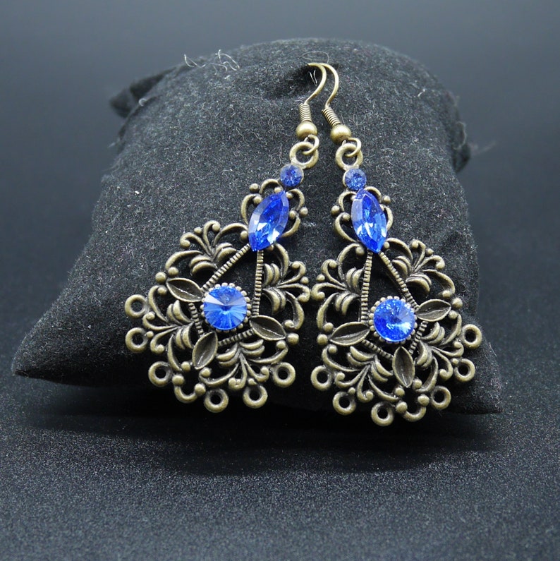 Bronze gothic earrings with crystal of swarovski 画像 8