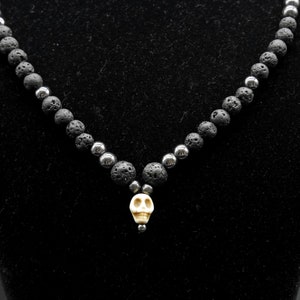 Lava stone and hematite man necklace Skull necklace image 4