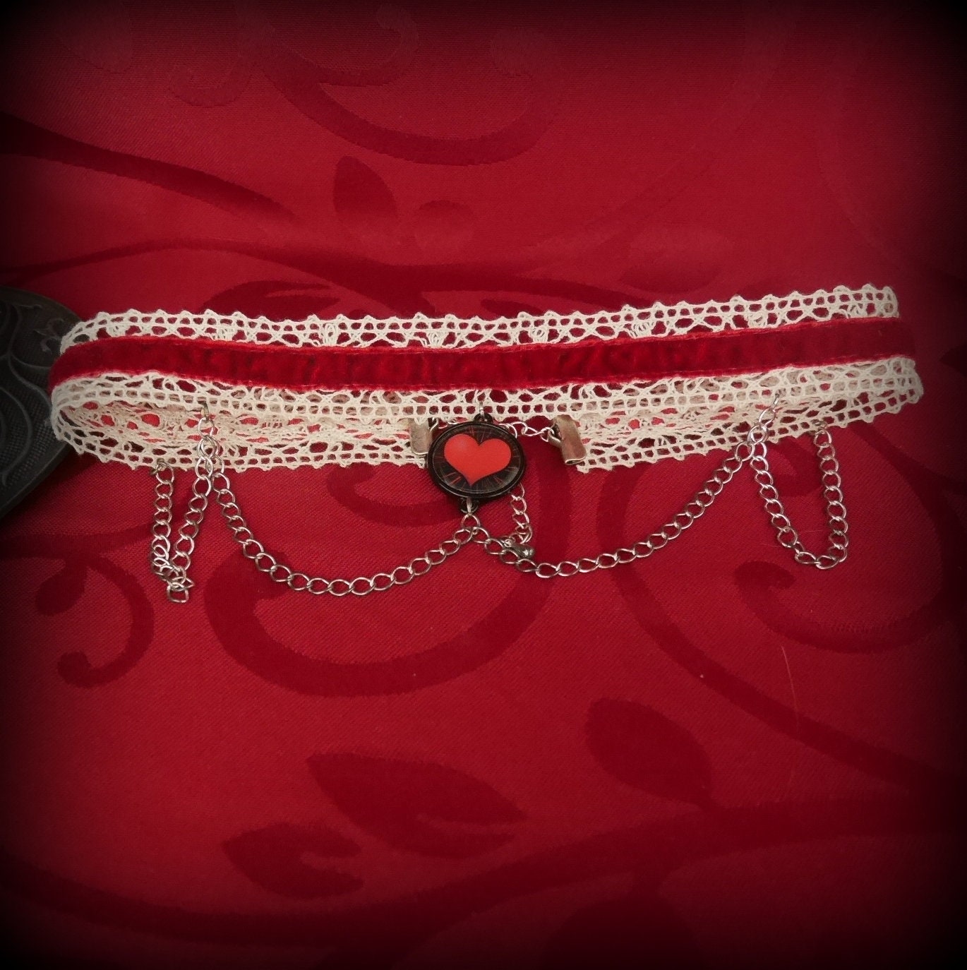 Gothic Choker Necklace White Lace and Red Velvet - Etsy