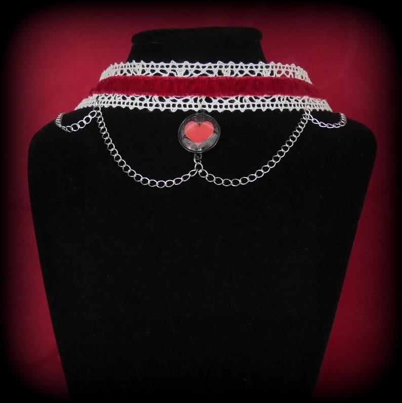 Gothic Choker Necklace White Lace and Red Velvet | Etsy
