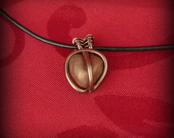 Choker necklace anatomic heart pendant handmade in bronze clay