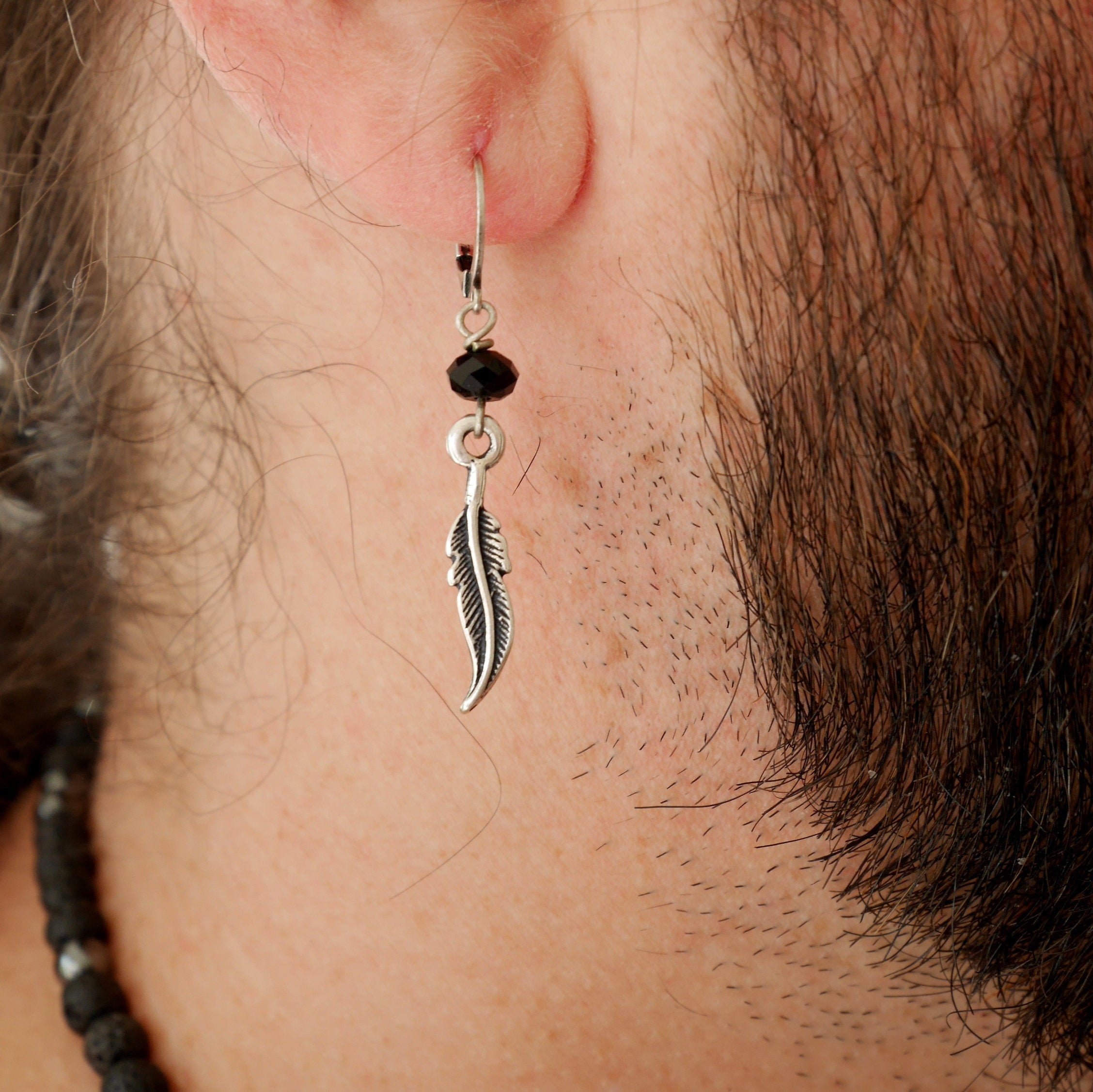 Dangle Earrings Feather Piercing Men Buy One Men's Dangle Earring
