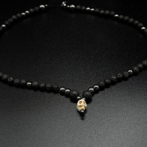 Lava stone and hematite man necklace Skull necklace image 7
