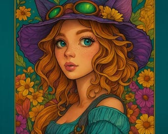 Printable Coloring Book for Women, Fantasy Cat Girls Wall Art PDF