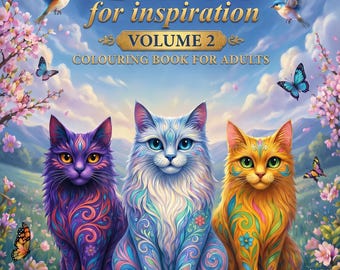 Cats Coloring Book  2 ,  PDF,  60 Printable Pages ,   Art  and Creativity
