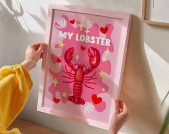 Poster con citazione sull'aragosta / Stampa per interni / Decorazione colorata e giocosa / Arte murale tipografica / Regali per la casa / Massimalista / Cucina a tema crostacei