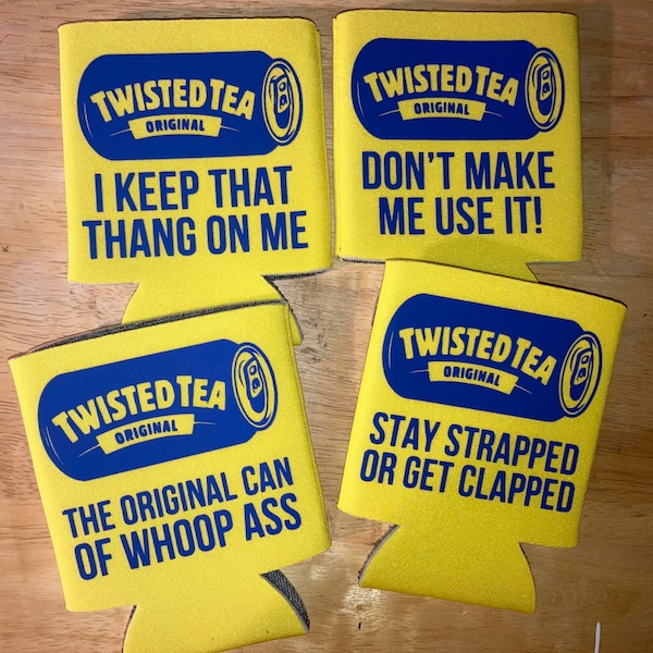 Twisted Tea themed can holders