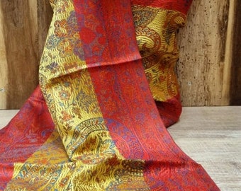 Beautiful red and yellow silk scarf with paisley design