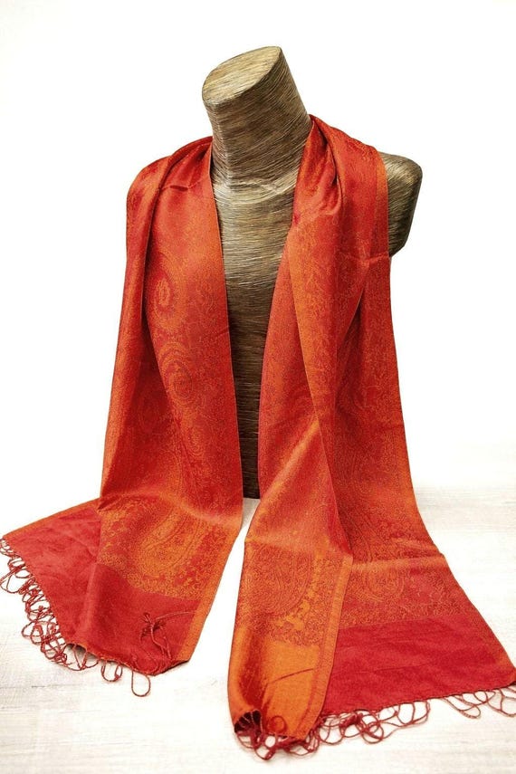 Red Paisley Silk Scarf – Elegant Lightweight Silk Shawl for  display picture 1