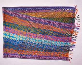 Handbestickter, bunt gewebter Wollschal / Stola aus Kaschmir – kunstvolles Unikat mit lebendigen Farben, hand-embroidered wool scarf