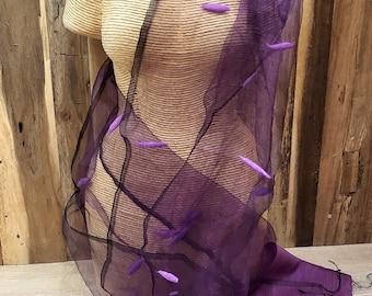 Delicate, beautiful purple silk scarf, stole with cotton felt