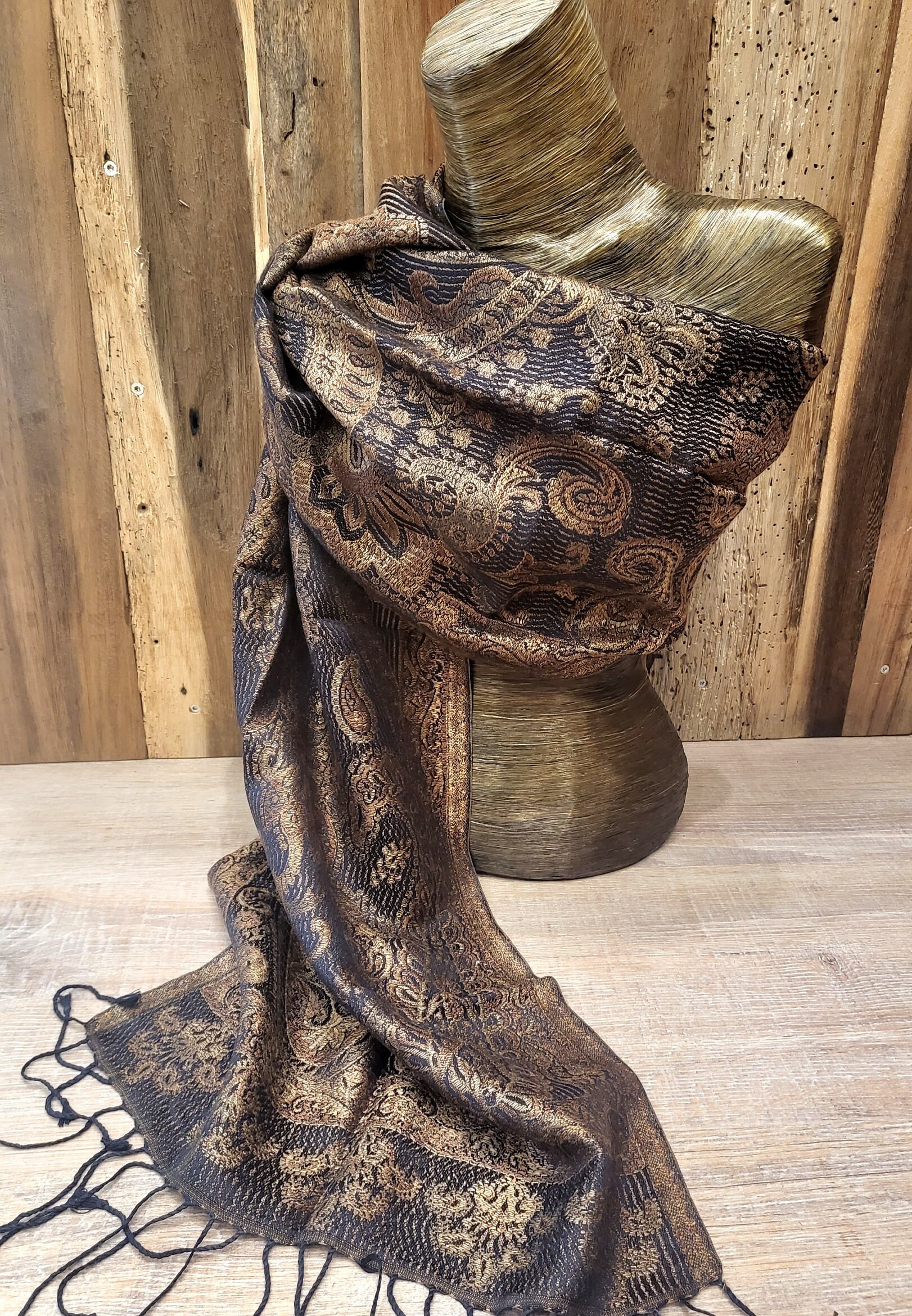 Beautiful brown silk scarf with paisley design