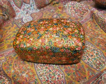 Large hand-painted papier-maché box with Persian flower motif