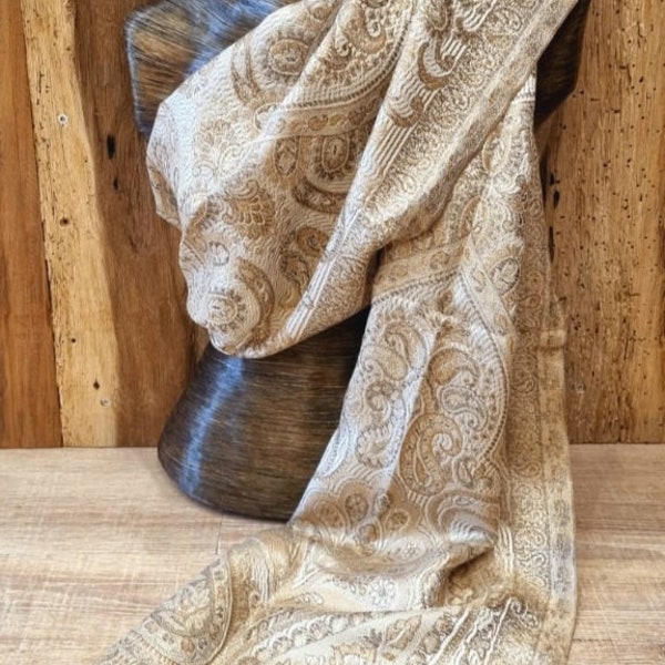 Beautiful ivory, beige silk scarf in the paisley design