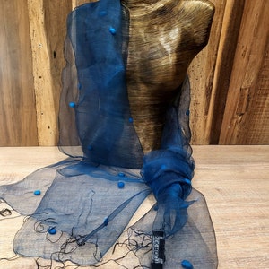 delicate silk scarf, stole with felt balls image 2