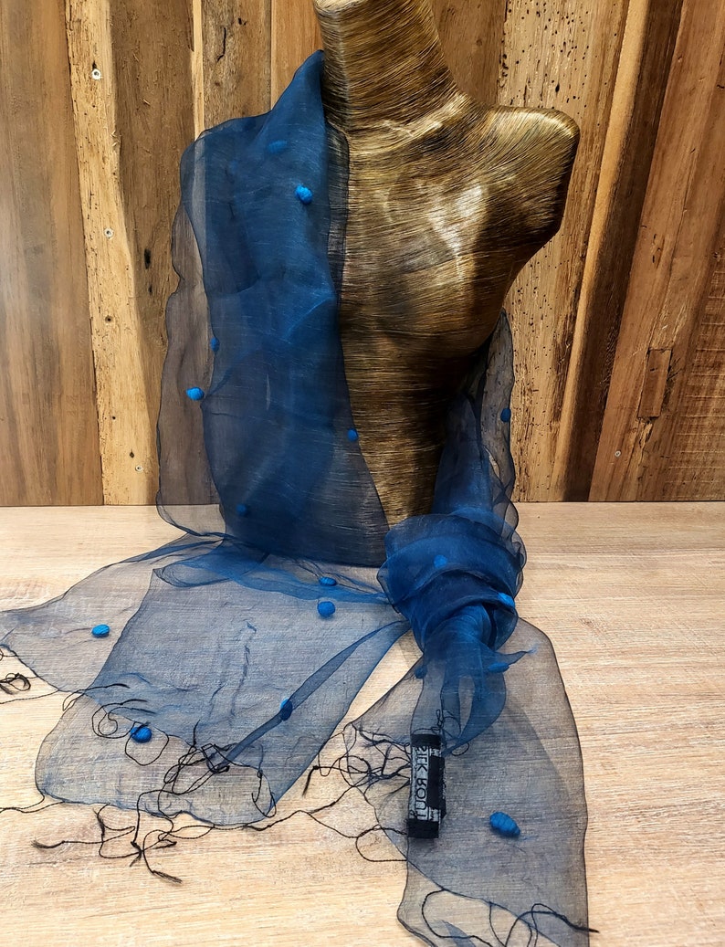 delicate silk scarf, stole with felt balls image 2